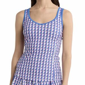 Penguin Geo Print Sweetheart Neckline Back Knot Tennis Tank Top Nebulas Blue